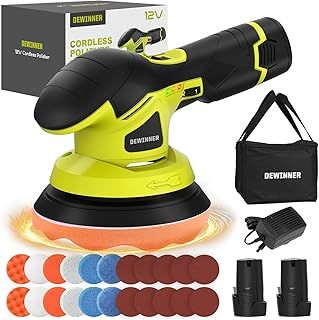 Electric Cordless Car Polishers and Buffers, Car Polishing Kit with 2*2000mAh, 6 Variable Speed Adjustablem, Portable Car Buffer Polisher Machine for Car Waxing, Polishing, Scratch Repair