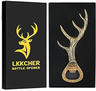 LKKCHER Deer Antler Bottle Opener, Bronze Stag Beer Opener, Fathers Gifts Christmas Birthday Gifts for Men Women Dad Mom Husband Boyfriend, Stag Gifts Hunters Gifts Beer Gifts for Men Father
