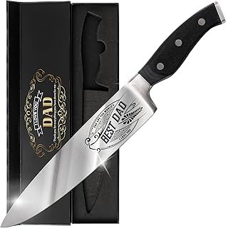 Birthday Gift “Best DAD” - Premium Chef Knife Gift - 8in/20cm Stainless Carbon Steel Kitchen Knive w/Pakka Wood Handle - Father's Day, Christmas, Housewarming, Anniversary, Holiday Gifts