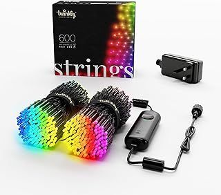 Twinkly Strings 600 LED RGB, LED Light String for in- and Outdoor, Christmas Lights, Smart LED Lights, Mappable LEDs, Compatible with Alexa and Google Home, IP44, Controlled by App, Black Wire, 48m