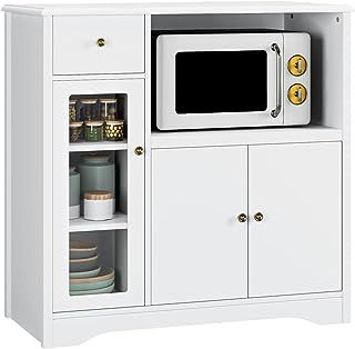 HOCSOK Kitchen Storage Cabinet, Sideboard with Microwave Stand, Kitchen Cupboard with Doors, for Dining Room, Living Room, White, 90 x 40 x 82 cm
