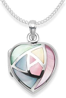 GENUINE 925 Sterling Silver Mother of Pearl Heart Locket Necklace on 18" curb chain - SIZE:19mm.8392/18