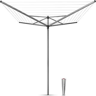 Brabantia - Topspinner - 40 Metres of Clothes Line - UV-Resistant & Non-Slip Lining - Smooth Turns - Umbrella System - Rotary Dryer with Ground Spike 45 mm - Metallic Grey - ø 271 cm