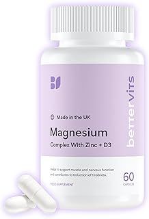 Bettervits Magnesium Glycinate Complex with Citrate, Malate, Zinc & Vitamin D3 | Magnesium Supplements for Muscle Recovery, Heart Health & Sleep Support - High Absorption | 60 Capsules