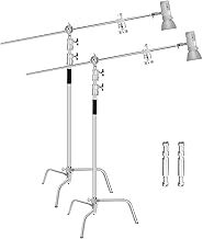 10ft/3m Heavy Duty C Stands, Adjustable Aluminum Alloy Photography C-Stand with Holding Boom Arm and Grip Head Kit for Photo Video Studio, Monolight, Reflector, Softbox - 2 Pack
