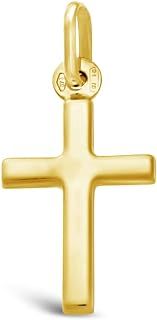 Alexander Castle Small Plain Solid 9ct Gold Cross Necklace Pendant for Women Boys Girls - Cross Charm with Jewellery Gift Box - PENDANT ONLY - 22mm x 12mm