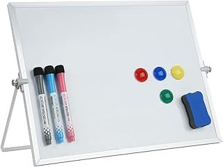Hisredsun Dry Erase Small White Board with Stand, 16 x 12 inches Double Sided A3 Mini Magnetic Whiteboard with 3 Pens and 1 Eraser,Portable Whiteboard Easel for Classroom, Home and Office