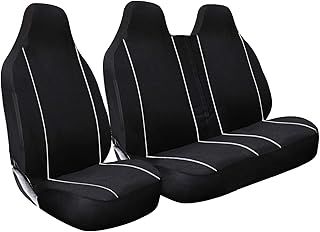 HMS FOR VAUXHALL VIVARO 2018 - Premium Luxury Van Seat Covers Single Drivers And Double Passengers Seat Covers - 2 + 1 - Black And White Piping