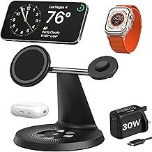 Charging Station for MagSafe Stand,Wireless Charger compatible with Magsafe Charger,fast charger for iPhone 16/15/14/13/12/Pro,Apple Watch Ultra/8/7/6/SE/5/4/3/2, AirPods 3/2/Pro (30W Adapter)