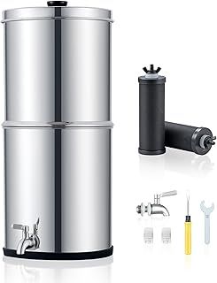 CO-Z Gravity-Fed Water Filter System, 8.5 L Countertop Water Filtration System, 304 Stainless Steel Gravity Water Purifier with 2 Carbon Filters & Water Spigot, NSF/ANSI 42 Certification