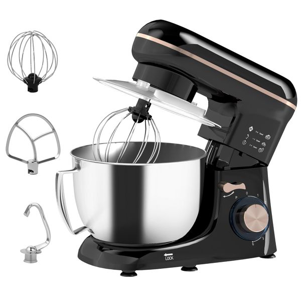 HOMCOM Stand Mixer 4.5L Food Mixer for Baking 6 Speeds 1300W Beater Black