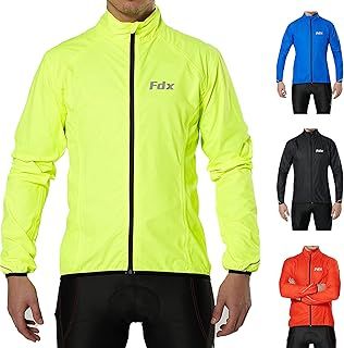 FDX Men’s Cycling Jacket - Waterproof Lightweight Breathable MTB Rain Tops - High Visibility Full Sleeves Taped Seams Reflective Cycle Jersey - Windproof Coat for Riding, Running, Bike Racing