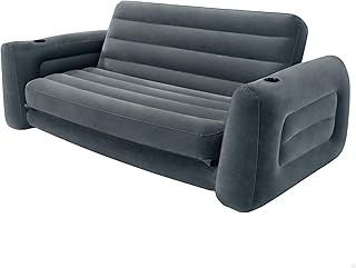 Intex King Size Pull-Out Inflatable Camping Sofa Bed Sleep Away Futon Couch with 3 quick inflation and Deflation Valves, 203 x 231 x 66 cm, Charcoal Grey