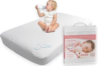 Premium Cot Mattress Protector 60 x 120 cm Noiseless Waterproof Pad Cover Fitted Sheet Natural Bamboo Silent Topper for Infant and Toddler Cot Baby Bed
