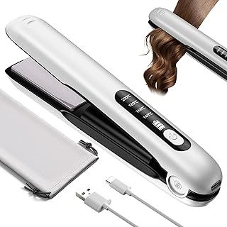 Cordless Hair Straighteners, Mini Portable Travel Wireless Hair Straightener Curler 2 in 1, 5000mAh Rechargeable Flat Iron Curling Wand Fast Heat Up, Anti-Scald 4 Temperature Levels