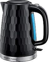 Russell Hobbs Honeycomb Electric 1.7L Cordless Kettle (Fast Boil 3KW, Black premium plastic, matt & high gloss finish, Removable washable anti-scale filter, Push button lid, Perfect pour spout) 26051