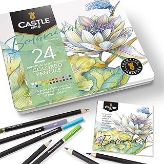 Castle Arts Themed 24 Coloured Pencil Set in Tin Box, perfect colours for ‘Botanical’ Art. Featuring quality, smooth coloured cores, superior blending & layering performance for great results