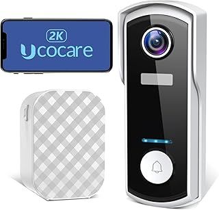 Wireless Video Doorbell Camera with Chime, UCOCARE 2K/4MP Camera Doorbell WiFi, Human/Vehicle Detection, Instant Alerts, 2-Way Audio, Night Vision, 10000mAh Battery, IP66, Support SD Storage and Cloud