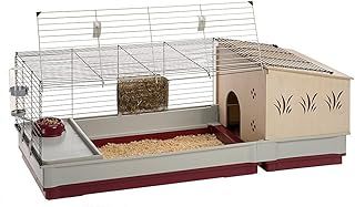 Ferplast rabbits and guinea pigs cage KROLIK 140 PLUS, small animalsand rabbit house, Separate wooden house, accessories are included, 142 x 60 x h 50 cm Bordeaux