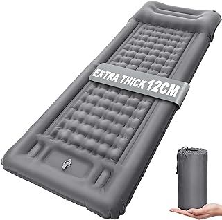 NHOWIN Self Inflating Camping Mat, 12CM Thicken Ultralight Sleeping Mat with Built-in Pump, Portable Camping Mattress Bed with Pillow, Waterproof Folding Sleeping Pad for Hiking, Backpacking