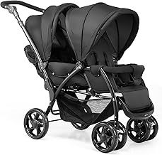 GYMAX Double Seat Stroller with Adjustable Push Handle and Foot Rest, Detachable Canopy, Foldable Baby Pushchair Buggy for Traveling, Going Shopping, Hanging Out (Black)