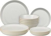 Denby - Impression Cream Dinner Set For 4 - 12 Piece Ceramic Tableware Set - Dishwasher Microwave Safe Crockery Set - 4 x Dinner Plates, 4 x Small Plates, 4 x Cereal Bowls- Spiral Design