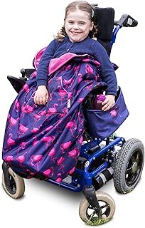 BundleBean - 100% Waterproof Fleece-Lined Child Wheelchair Cover (Navy Flamingo) - Kids Warming Wheelchair Cosy, Fleece-Lined Pocket for Hands, Universal Fit for Wheelchairs & Special Needs Buggies
