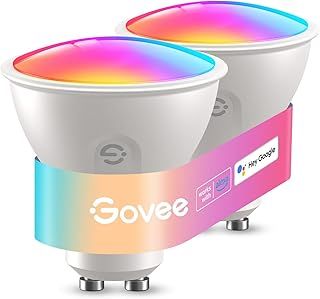 Govee Smart Bulb GU10 RGBWW, 400LM Dimmable Color Changing Light Bulbs, 64 Dynamic Scenes, WiFi Bluetooth, Work with Alexa, Google Assistant, 2 Pack
