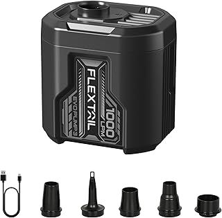 FLEXTAIL EVO PUMP 3,Portable Electric Air Pump,Vacuum Pump,1000L/min Flow,5kPa High pressure,5 Multiple nozzles for Rafting boat,Vacuum Compression Bags,Airbeds