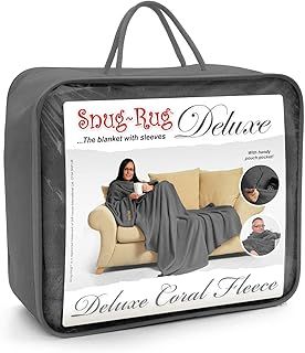 Snug Rug DELUXE Blanket With Sleeves GENUINE SnugRug Sleeved Blankets 260gsm Luxury Cosy Super Soft Coral Fleece Fabric Long Oversized Pouch Pocket Adults Size (Slate Grey)