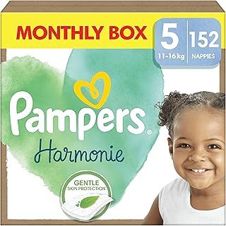 Pampers Harmonie Nappies Size 5, 152 Nappies, 11kg-16kg, Monthly Pack, Gentle Skin Protection with 100 Percent Pampers Protection