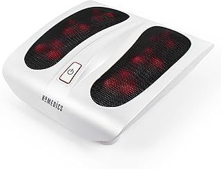 HoMedics Shiatsu Plastic Foot Massager with Heat - Deep Kneading, Deluxe Heated Foot Massager, 6 Rotating Massaging Nodes & 18 Massage Heads, Mains Powered with Easy Toe Touch Control - White,