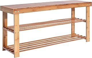 Hododou Shoe Rack 2 Tier Shoe Storage Bench Wooden Shoe Rack with Seat for Hallway Entryway Living Room Bedroom, 90 x 27 x 45cm, Natural Bamboo, Max Load Capacity up to 100KG