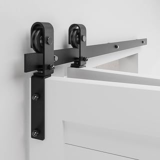 BONIKLUBA ‎3FT/92CM Bi-Folding Sliding Barn Door Hardware Track Kit for Double 43cm Wide Bifold Doors, Side Mounted Black Roller Hanger (No Door)