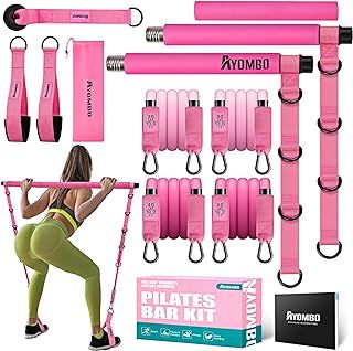 Pilates Equipment, Pilates Bar Kit with Resistance Bands for Women, Home Workout Equipment for Legs, Hip, Waist, Arm, Squats Exercise Equipment for Home Workouts, Adjustable 3-Section Pilates Bar Kit