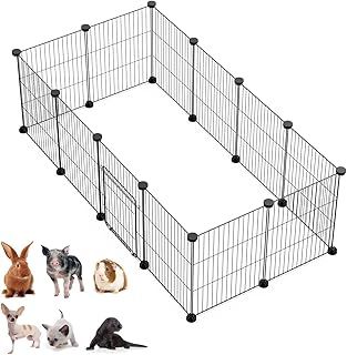LANGXUN DIY with Door Fence for Small Animals Pets, Rabbit Cage, Guinea Pig Cage, Puppies, Kitten Fence (43 x 32 12PCS), Black/White