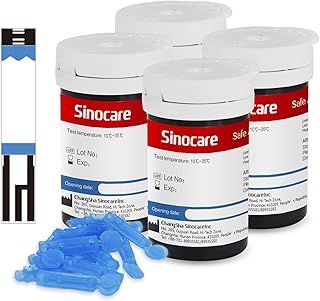 sinocare (Safe AQ) Blood Glucose Test Strips x100 & Lancing Devices x 100, Diabetes Test Strips No Need Code, for UK Diabetics Home Self-Testing
