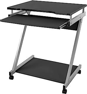VASAGLE Computer Desk Mobile, Writing Desk Z-Shaped, PC Table for Small Spaces, Workstation whit Sliding Keyboard 4 Wheels, Easy Assembly, for Home Office Black LCD811B
