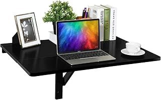 CASART Wall Mounted Table with Drop-Leaf, Multi-use as Computer | Laptop | Children Table Desk, Floating & Folding for Space Saving, Premium Wood, 20kg Capacity (Black)