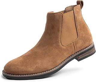 Chelsea Boots Mens, Dress Ankle Boots for men Fashion and Casual Style, Suede Leather Upper Comfy Slip-On Men Boots Brown 8.5