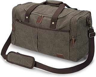 S-ZONE Large Canvas Travel Duffel Bag Weekend Overnight Bag with Shoes Compartment Holdall Gym Bag with Multi-Pockets for Men and Women