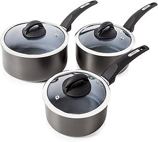 Tower T80302 Cerasure 3 Piece Saucepan Set with Non-Stick Coating, Suitable for All Hob Types Including Induction, 16/18/20cm, Graphite