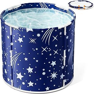 Warmiehomy Portable Foldable Bathtub for Adults, Freestanding Soaking Bathtub, Installation-Free, Hot Bath Ice Bath Adult SPA, 70 * 65cm, Starry Blue