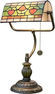 Tiffany Style Heart Bankers Table Lamp Stained Glass Vintage Bedroom Bedside Study Pull Chain Reading Desk Lamps Office Nightstand Aesthetic Antique Green Banker'S Lamp Work Light Desklamp