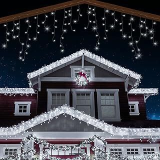 ANSIO® Outdoor Christmas Lights 500 LED 17.4m/56ft Icicle Lights Outdoor & Indoor Cool White Decorations String Fairy Outside Lights with Timer for Xmas Garden Bedroom Party|Mains Powered Green Cable