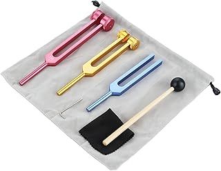 DRELD Tuning Forks Set -128Hz, 256Hz, 512Hz for Chakra Healing, Sound Therapy, DNA Repair, and Medical Use with Cleaning Cloth, Allen Key and Silicone Hammer (Colorful)