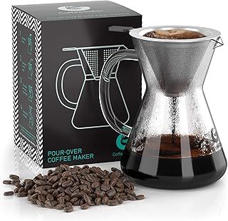 Coffee Gator Pour Over Coffee Maker - 400ml Paperless, Portable, Drip Coffee Brewer Pour Over Set with Glass Carafe & Stainless-Steel Mesh Filter
