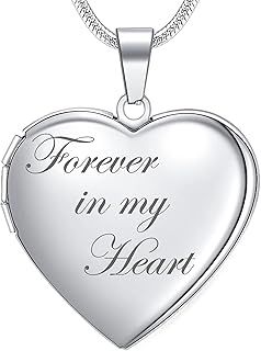 Farfume Locket Necklace For Women, Silver Heart Personalized Photo lockets, Mothers Day Gifts for Mum from daughter, Valentines for Boyfriend Girlfriend
