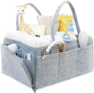 Baby Diaper Basket, Portable Nursery Storage Bin Felt Basket with Changeable Compartments, Car Travel Bag, Baby Wipes Bag Grey