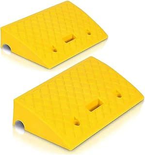 Pyle Kerb Ramp, 2Pcs Plastic Curb Ramps, Heavy Duty Portable Lightweight Threshold Ramp Set for Driveway, Sidewalk, Car, Truck, Scooter, Bike, Motorcycle, Pets and Wheelchair, Door Ramp Set of 2